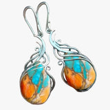 Blue & Orange Gemstone Drop Earrings