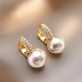 Pearl Pavé Huggie Drop Earrings