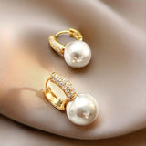 Pearl Pavé Huggie Drop Earrings