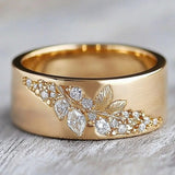 Gold-Plated Zirconia Leaf Ring