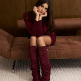 Lavista Slouchy Suede Knee-High Boots - Burgundy