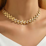 Pearl Leaf Link Necklace