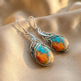 Blue & Orange Gemstone Drop Earrings