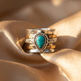 Antique Turquoise Inlaid Gold & Silver Ring