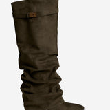 Lavista Slouchy Suede Knee High Boots - Olive Green