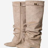Lavista Slouchy Suede Knee-High Boots - Beige