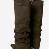 Lavista Slouchy Suede Knee High Boots - Olive Green