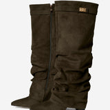 Lavista Slouchy Suede Knee High Boots - Olive Green