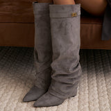 Lavista Slouchy Suede Knee High Boots - Grey
