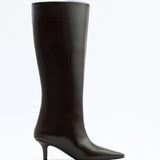 Mona Leather Knee-High Boots - Dark Brown