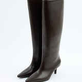 Mona Leather Knee-High Boots - Dark Brown