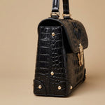 Top Handle Box Bag with Gold Clasp
