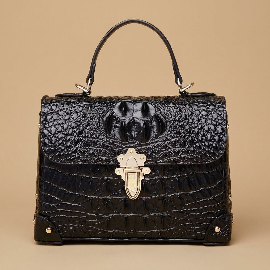 Top Handle Box Bag with Gold Clasp