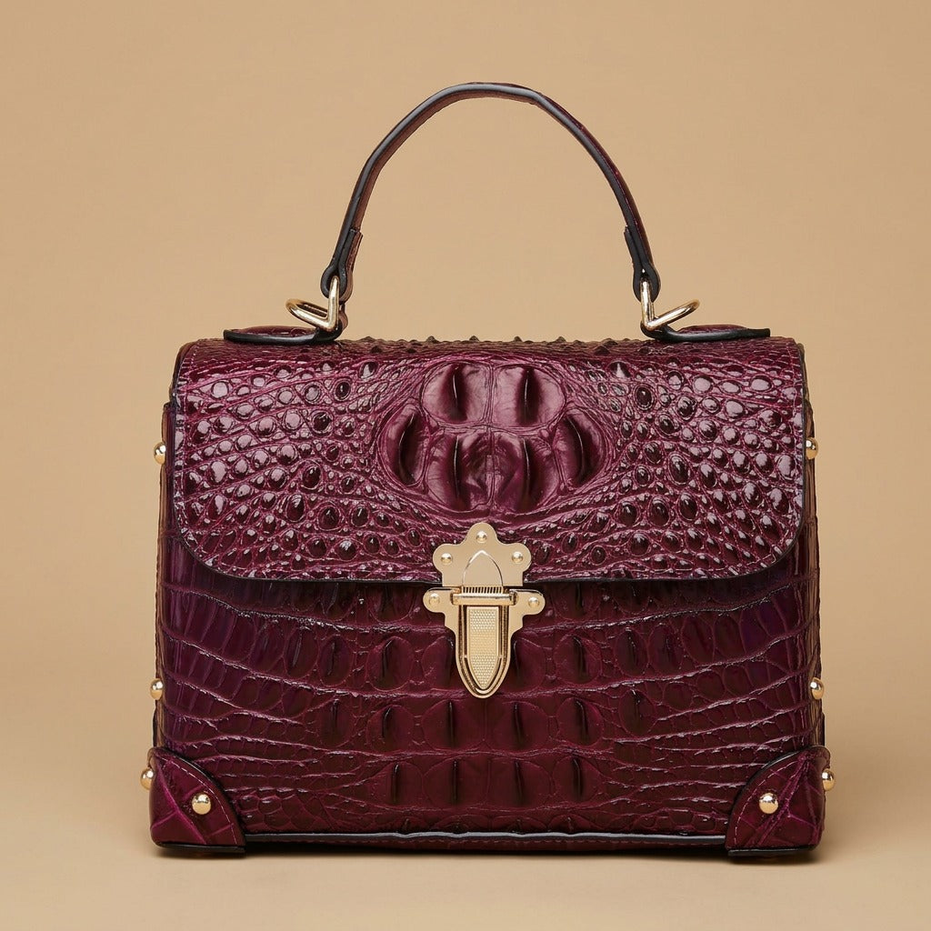 Top Handle Box Bag with Gold Clasp