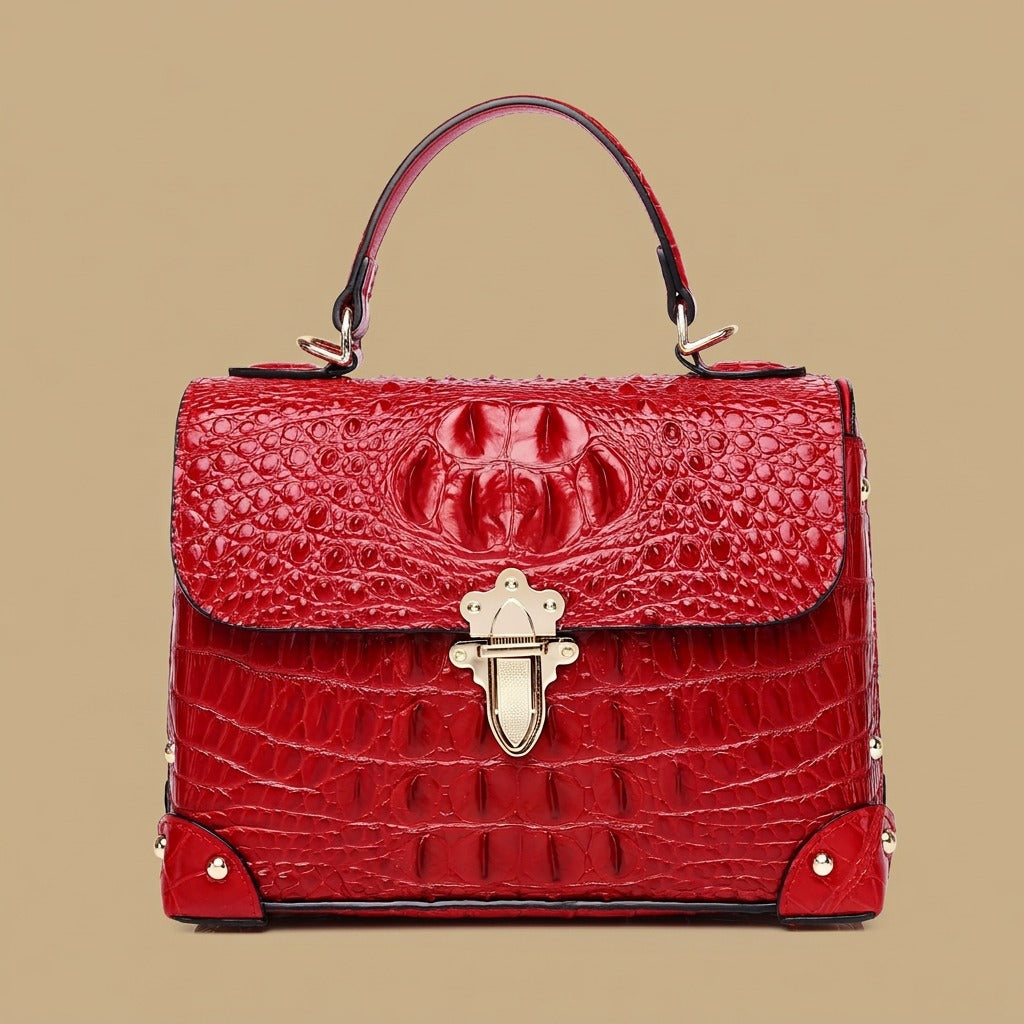 Top Handle Box Bag with Gold Clasp