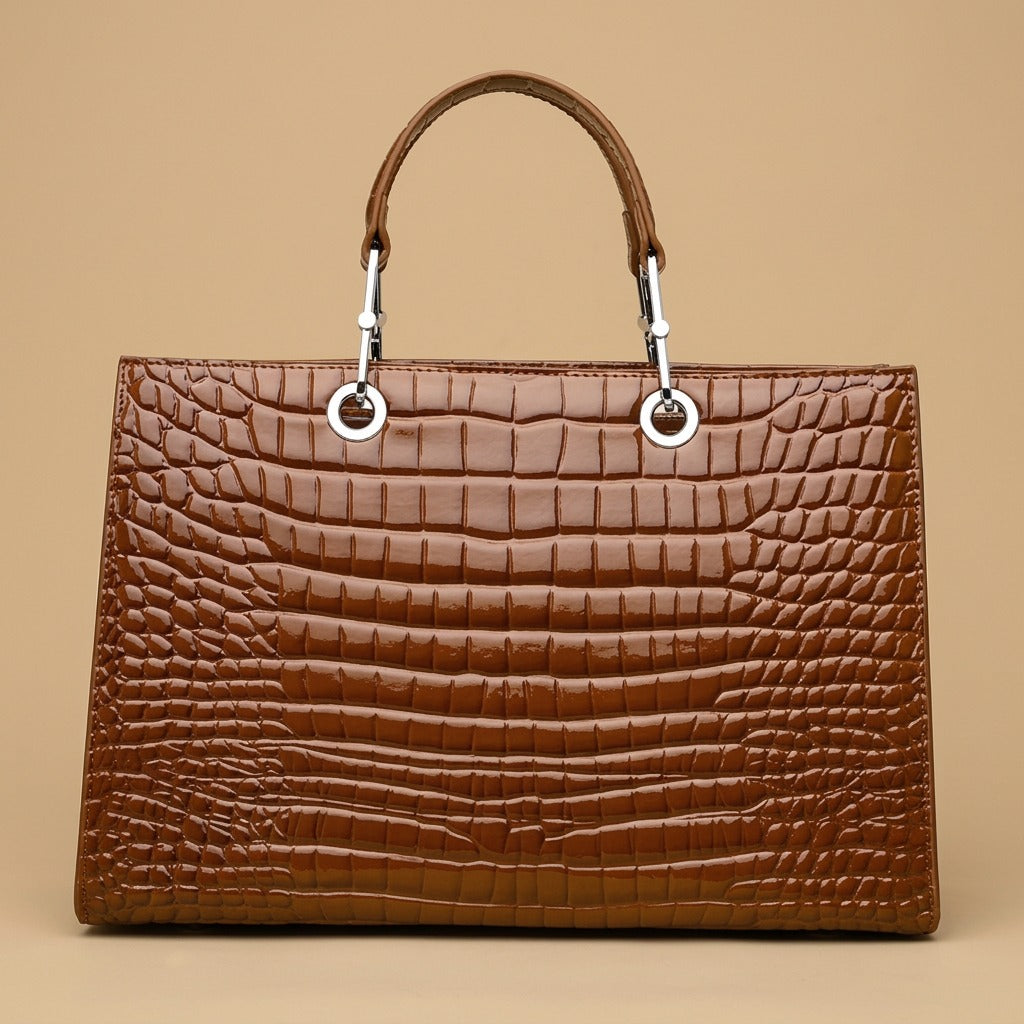 Tote Bag with Crocodile Embossing