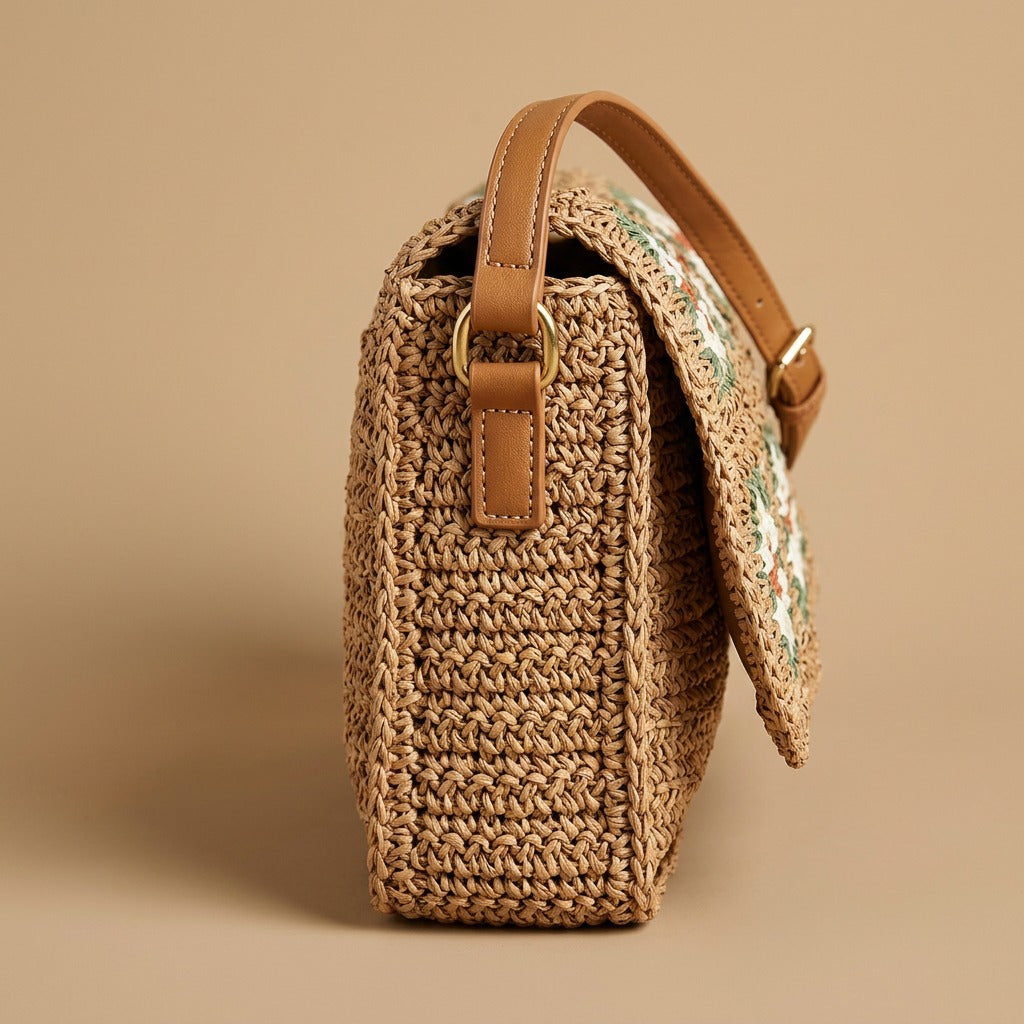 Crossbody Bag with Floral Crochet