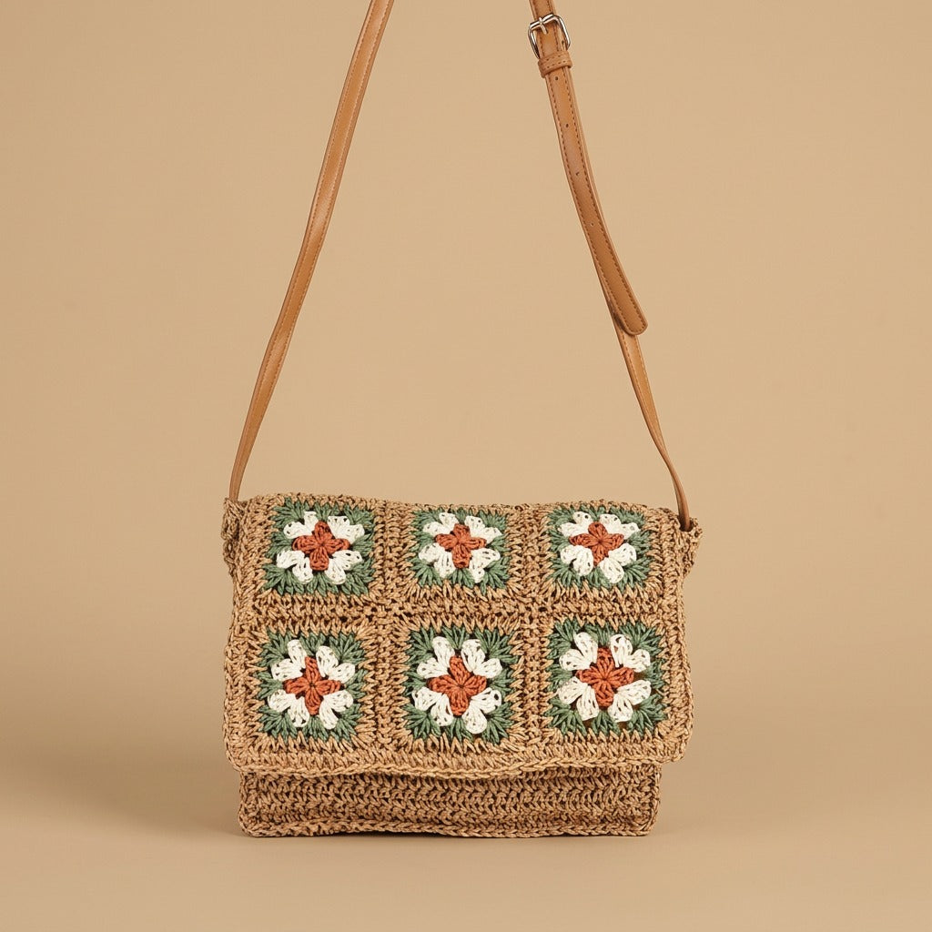 Crossbody Bag with Floral Crochet