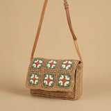 Crossbody Bag with Floral Crochet