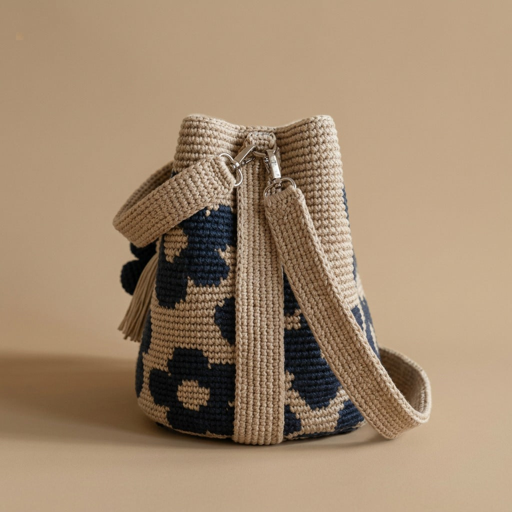 Tote Bag with Floral Crochet