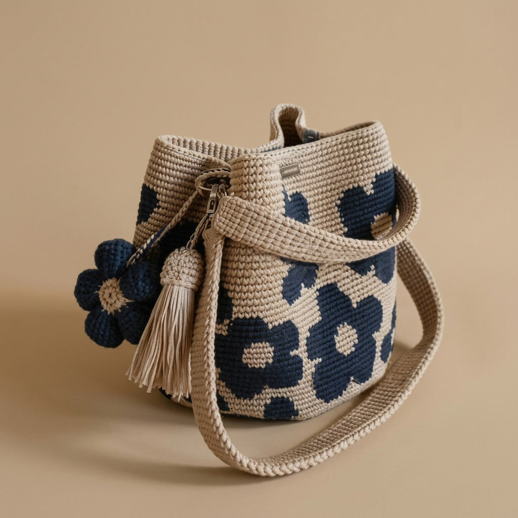 Tote Bag with Floral Crochet