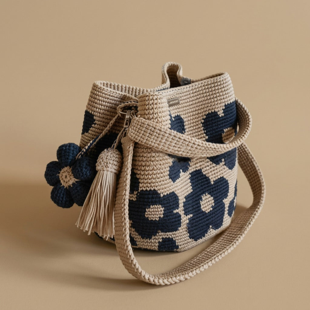 Tote Bag with Floral Crochet
