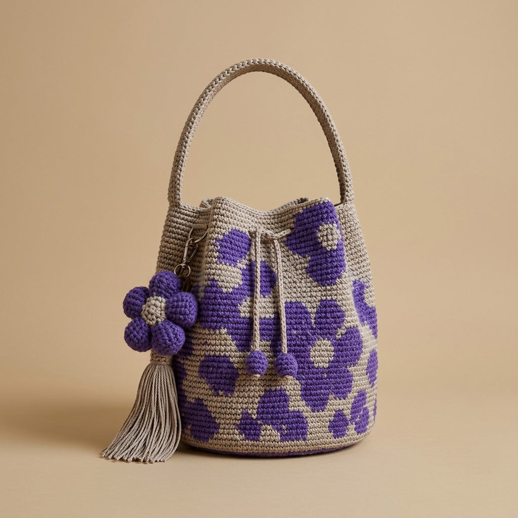 Tote Bag with Floral Crochet