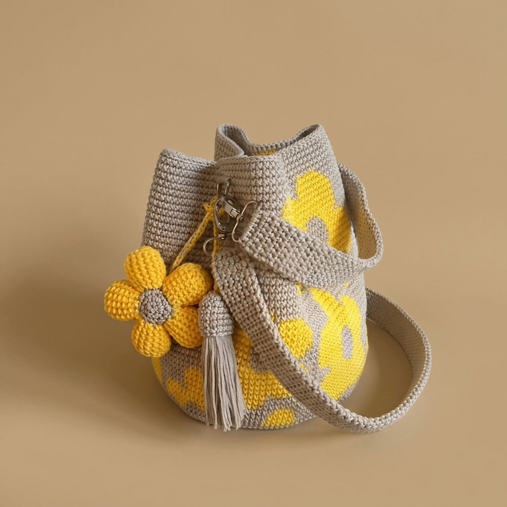 Tote Bag with Floral Crochet