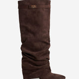 Lavista Slouchy Suede Knee High Boots - Dark Brown