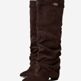 Lavista Slouchy Suede Knee High Boots - Dark Brown