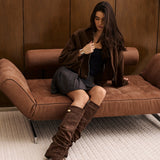 Lavista Slouchy Suede Knee High Boots - Dark Brown