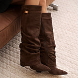 Lavista Slouchy Suede Knee High Boots - Dark Brown