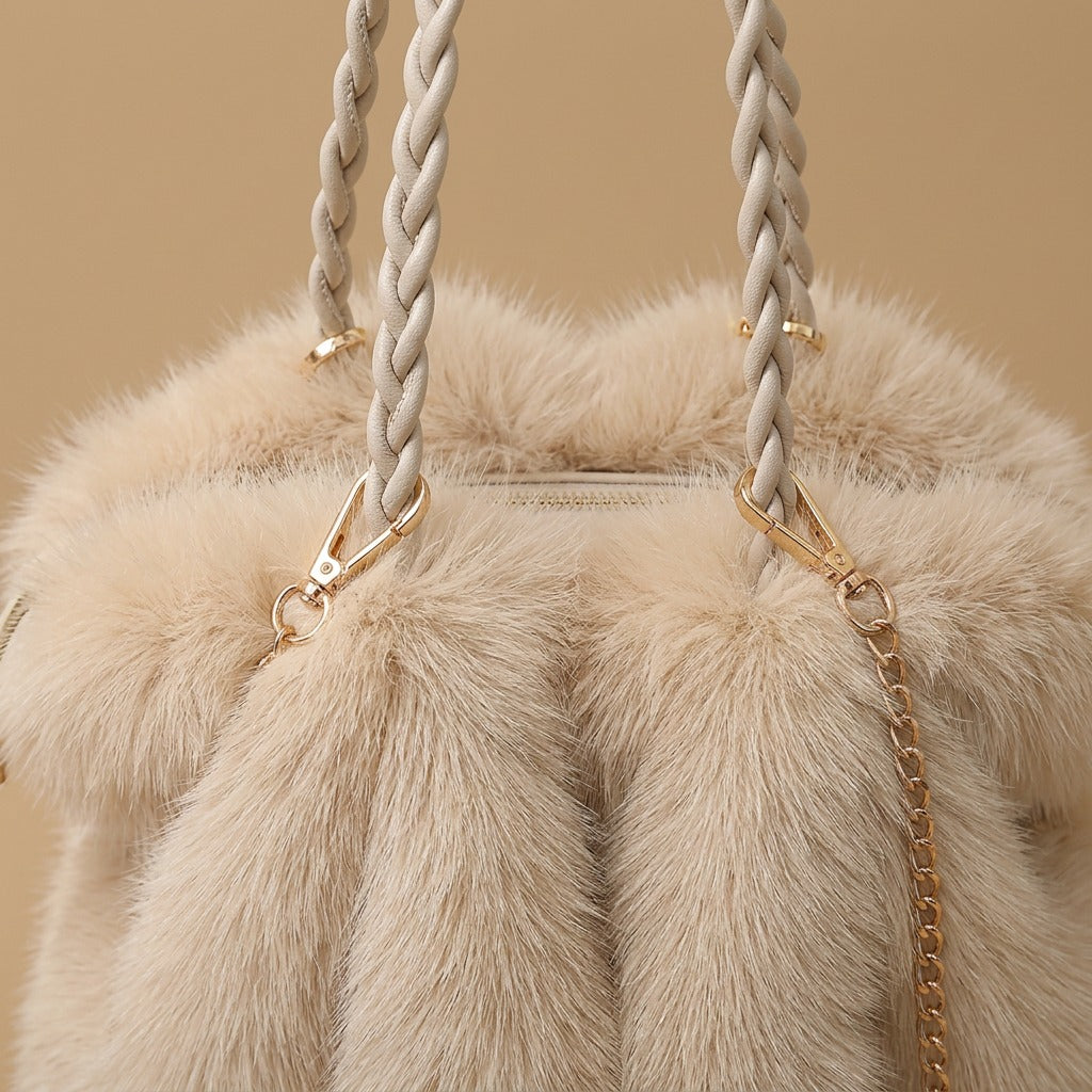 Shoulder Bag with Pleated Fur