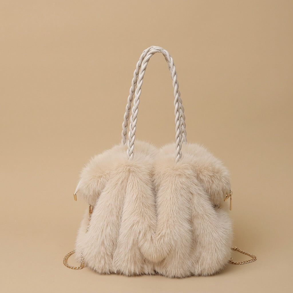 Shoulder Bag with Pleated Fur
