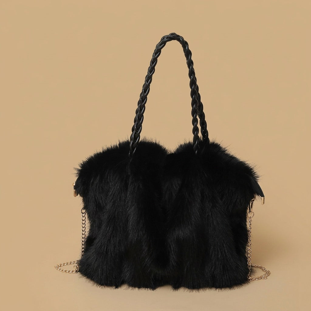 Shoulder Bag with Pleated Fur