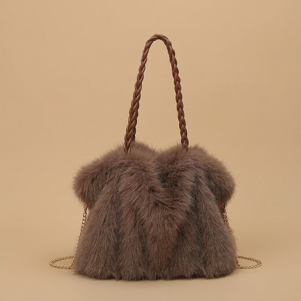 Shoulder Bag with Pleated Fur