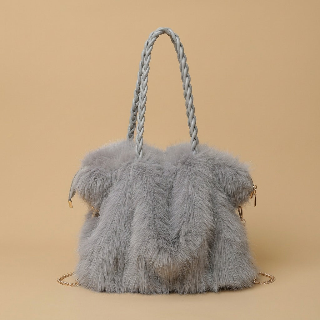 Shoulder Bag with Pleated Fur