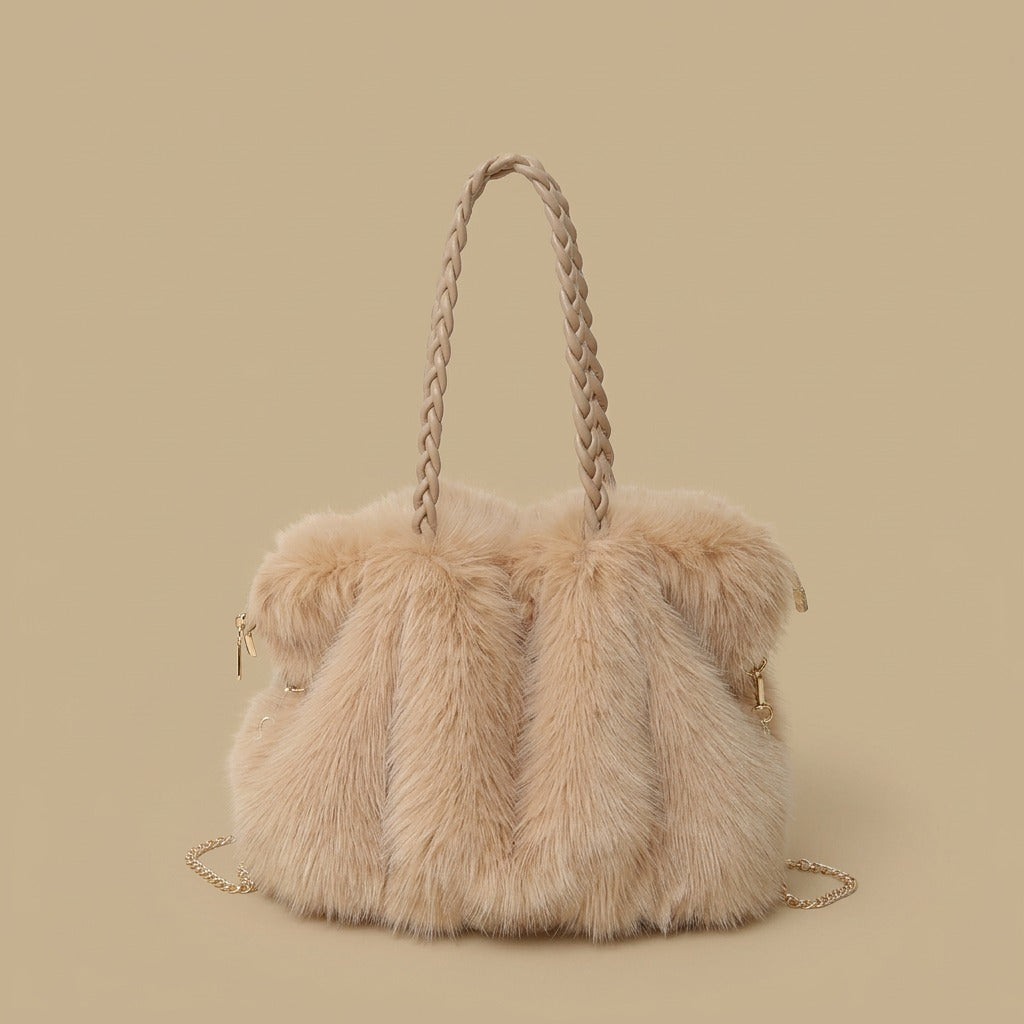 Shoulder Bag with Pleated Fur