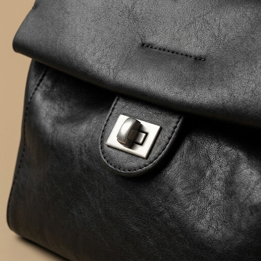 Top Handle Bag with Turn-Lock Flap