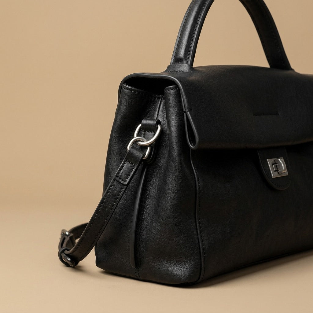 Top Handle Bag with Turn-Lock Flap