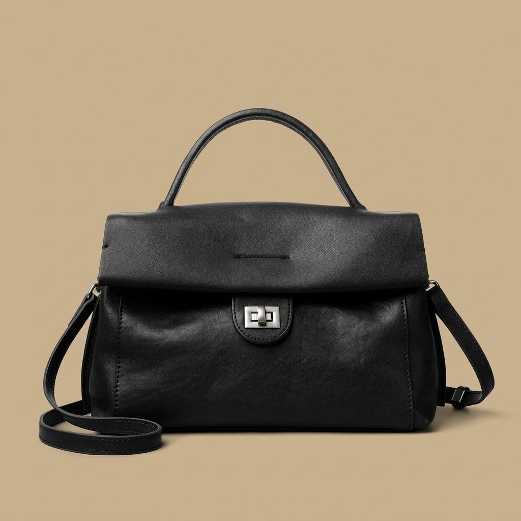 Top Handle Bag with Turn-Lock Flap