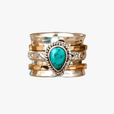 Antique Turquoise Inlaid Gold & Silver Ring