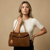 Shoulder Bag for Women in Suede Leather - Work Handbag