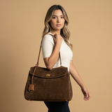 Shoulder Bag for Women in Suede Leather - Work Handbag