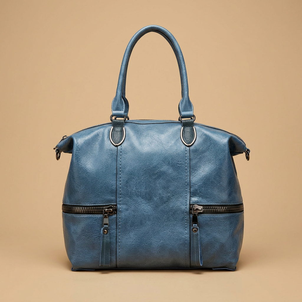 Shoulder Bag with Dual Zippers