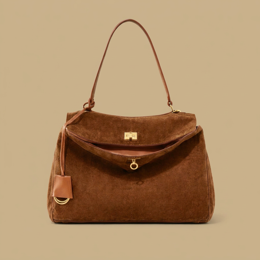Shoulder Bag for Women in Suede Leather - Work Handbag