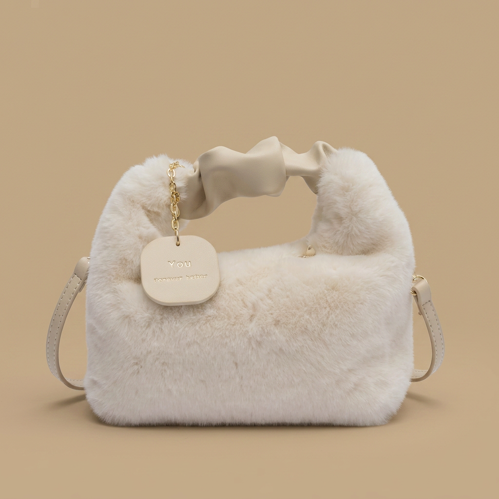 Shoulder Bag Faux Fur Handle