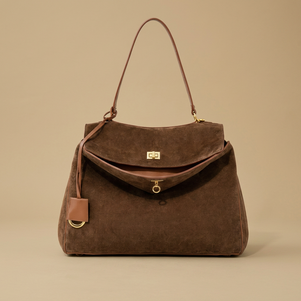 Shoulder Bag for Women in Suede Leather - Work Handbag