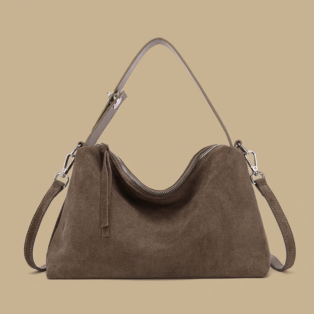 Genuine Suede Leather Tote Shoulder Bag