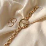 Lady's Steel Strap Watch Gold Oval Hollow Chain Quartz Watch